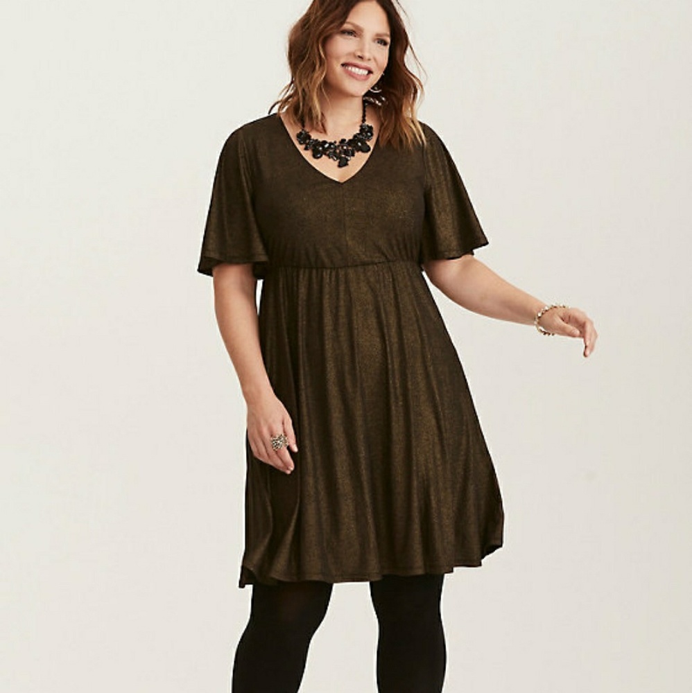 Gold shimmer V-neck Torrid Skater Dress size 2